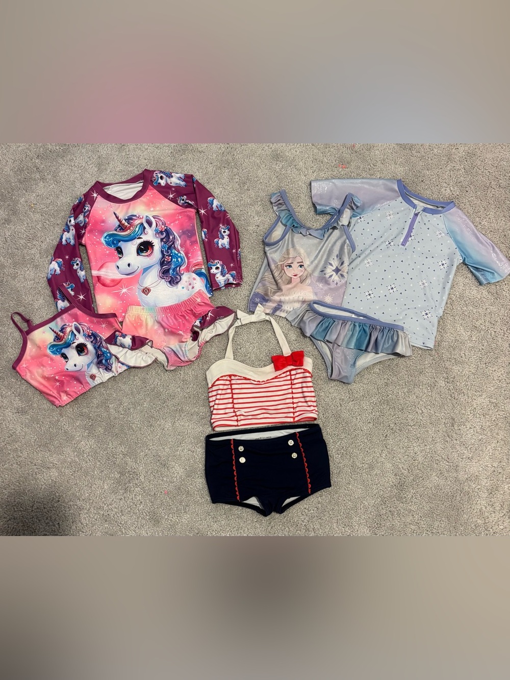 Girls' Mixed Character Swimsuit Lot - Unicorn, Elsa, Nautical Styles